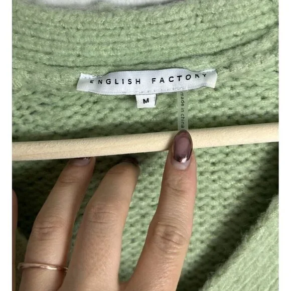 English Factory Green Floral Embroidered Cardigan Size Medium Cottagecore Womens - Picture 3 of 6